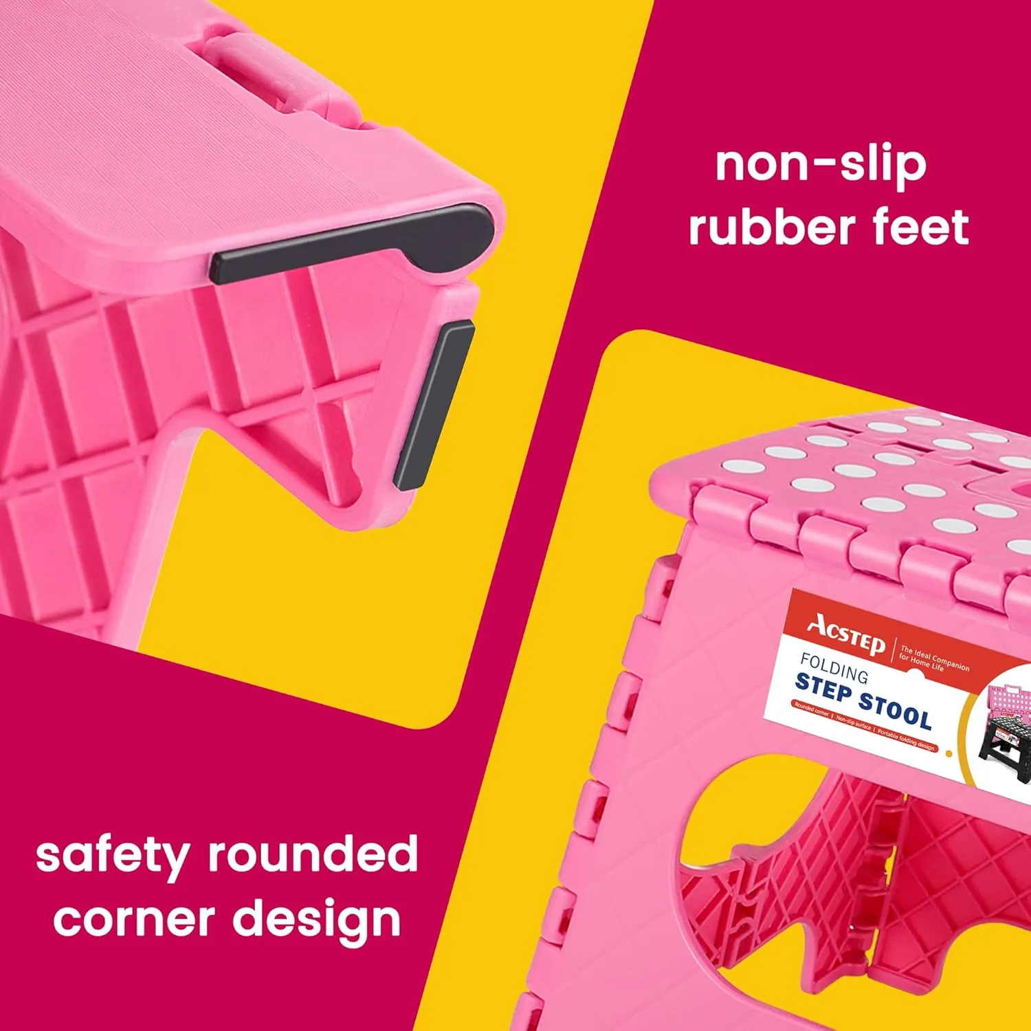 11 Inch Non Slip Foldable Step Stool Pink