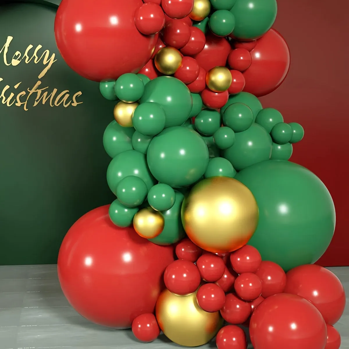 147Pcs Festive Christmas Balloon Garland Arch Kit - Red, Green & Metallic Golden Latex Emulsion Material, Perfect for Holiday Party Decor, Ages 14 