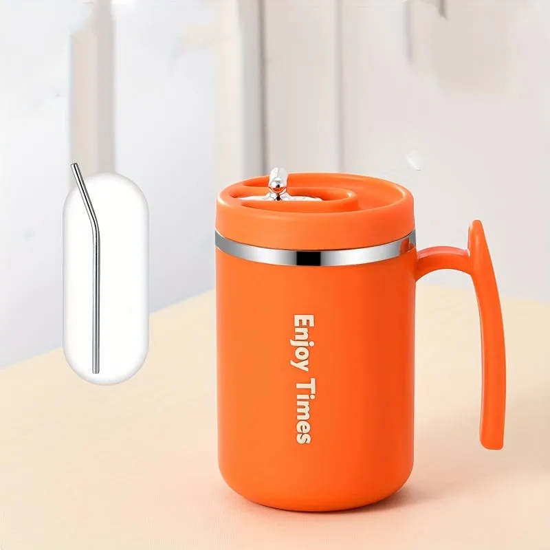 1pc, Coffee Mug With Optional Straw And Infuser, 304 Stainless Steel Coffee Cups, Water Cups, Summer Winter Drinkware, Gifts