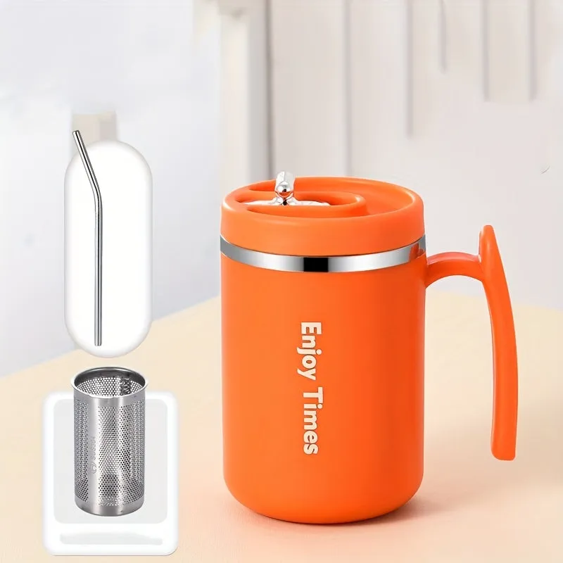 1pc, Coffee Mug With Optional Straw And Infuser, 304 Stainless Steel Coffee Cups, Water Cups, Summer Winter Drinkware, Gifts