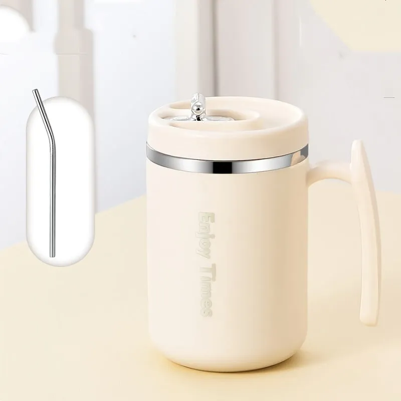 1pc, Coffee Mug With Optional Straw And Infuser, 304 Stainless Steel Coffee Cups, Water Cups, Summer Winter Drinkware, Gifts