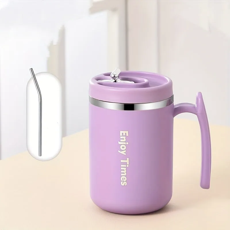 1pc, Coffee Mug With Optional Straw And Infuser, 304 Stainless Steel Coffee Cups, Water Cups, Summer Winter Drinkware, Gifts