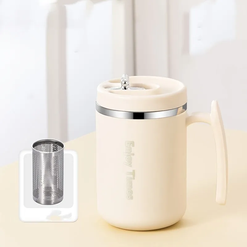 1pc, Coffee Mug With Optional Straw And Infuser, 304 Stainless Steel Coffee Cups, Water Cups, Summer Winter Drinkware, Gifts