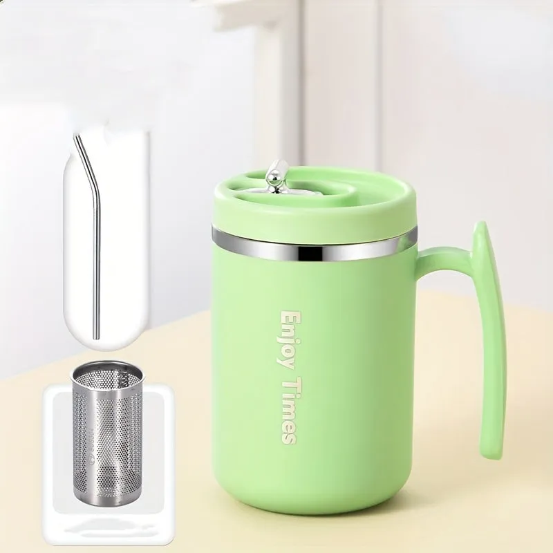 1pc, Coffee Mug With Optional Straw And Infuser, 304 Stainless Steel Coffee Cups, Water Cups, Summer Winter Drinkware, Gifts