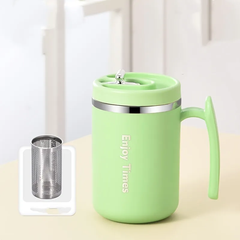 1pc, Coffee Mug With Optional Straw And Infuser, 304 Stainless Steel Coffee Cups, Water Cups, Summer Winter Drinkware, Gifts