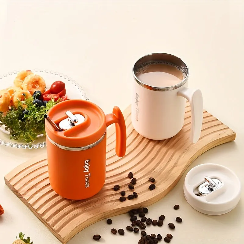 1pc, Coffee Mug With Optional Straw And Infuser, 304 Stainless Steel Coffee Cups, Water Cups, Summer Winter Drinkware, Gifts