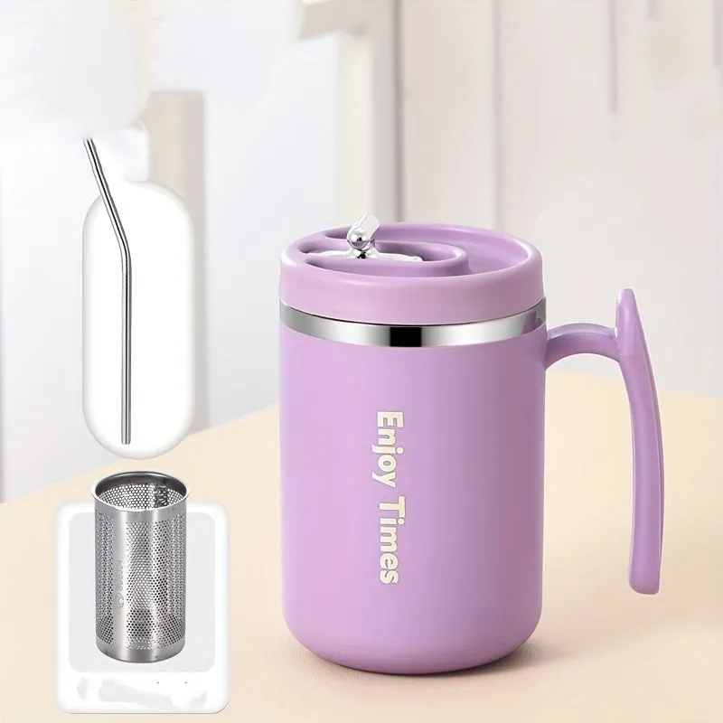 1pc, Coffee Mug With Optional Straw And Infuser, 304 Stainless Steel Coffee Cups, Water Cups, Summer Winter Drinkware, Gifts