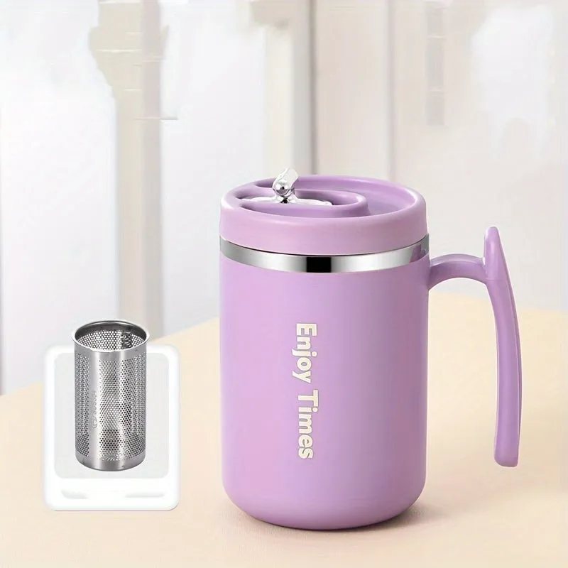 1pc, Coffee Mug With Optional Straw And Infuser, 304 Stainless Steel Coffee Cups, Water Cups, Summer Winter Drinkware, Gifts