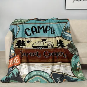 1pc Cozy Retro Flannel Blanket - Soft, Warm, and Multi-Purpose for Camping, Travel, Home, Office - Perfect Gift for All Seasons