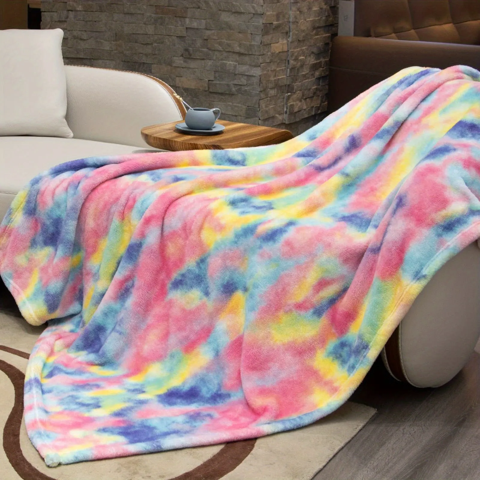 1pc Luxurious Tie-Dyed Faux Fur Fleece Lined Soft Throw Blanket - Ultra-Plush, Thick Print, and Cozy for Sofa, Couch, Bed, Camping, Travel, and Picnic - Perfect for Chilly Nights and Outdoor Adventures