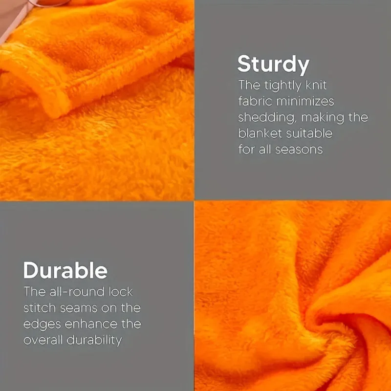 1pc, New 220-gram Solid Color Flannel Blanket Cover Blanket Casual Blanket Nap Rest Blanket Sofa Blanket Orange, Soft Warm Throw Blanket Nap Blanket For Couch Sofa Office Bed Camping Travel, Multi-purpose Gift Blanket For All Season