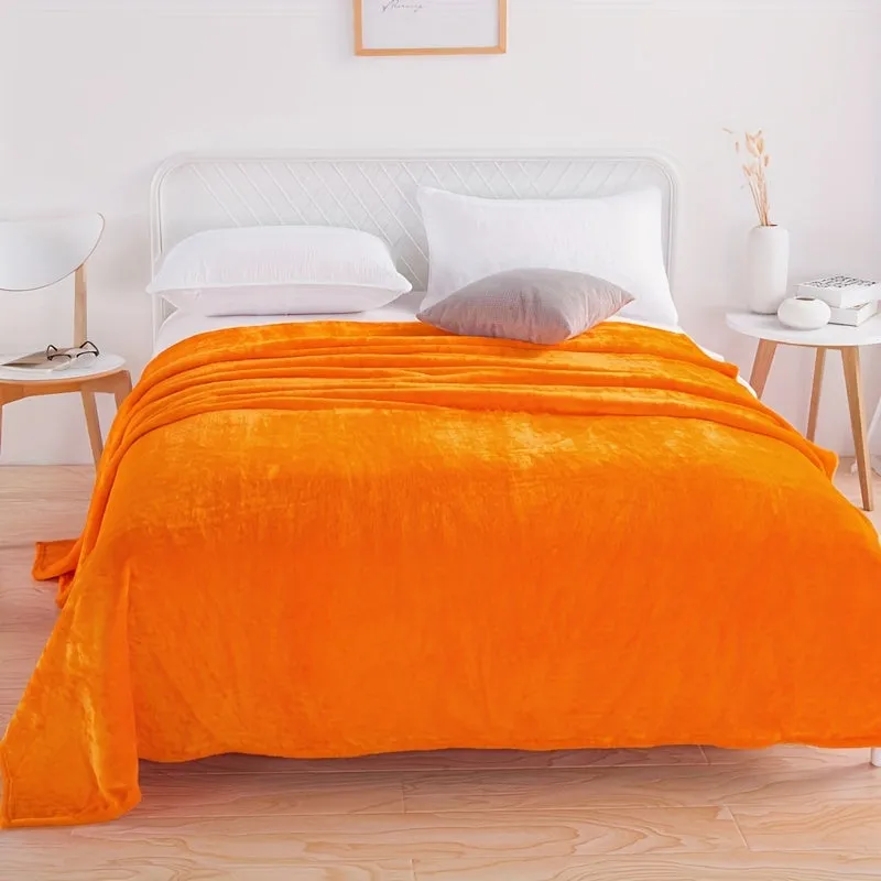 1pc, New 220-gram Solid Color Flannel Blanket Cover Blanket Casual Blanket Nap Rest Blanket Sofa Blanket Orange, Soft Warm Throw Blanket Nap Blanket For Couch Sofa Office Bed Camping Travel, Multi-purpose Gift Blanket For All Season