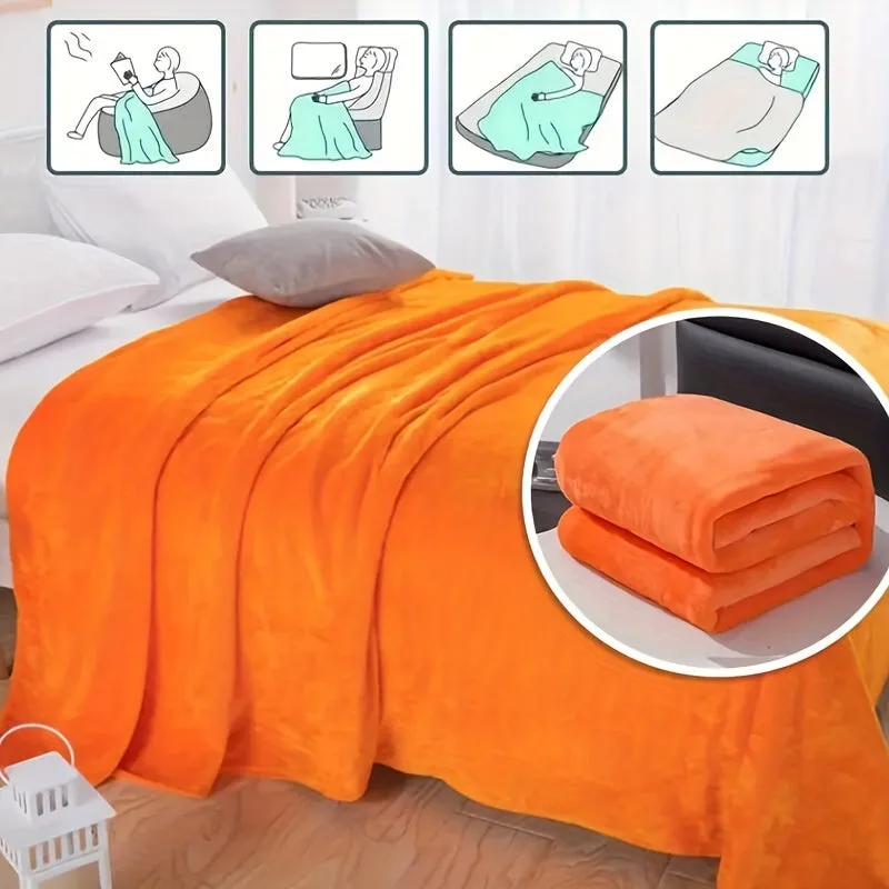 1pc, New 220-gram Solid Color Flannel Blanket Cover Blanket Casual Blanket Nap Rest Blanket Sofa Blanket Orange, Soft Warm Throw Blanket Nap Blanket For Couch Sofa Office Bed Camping Travel, Multi-purpose Gift Blanket For All Season