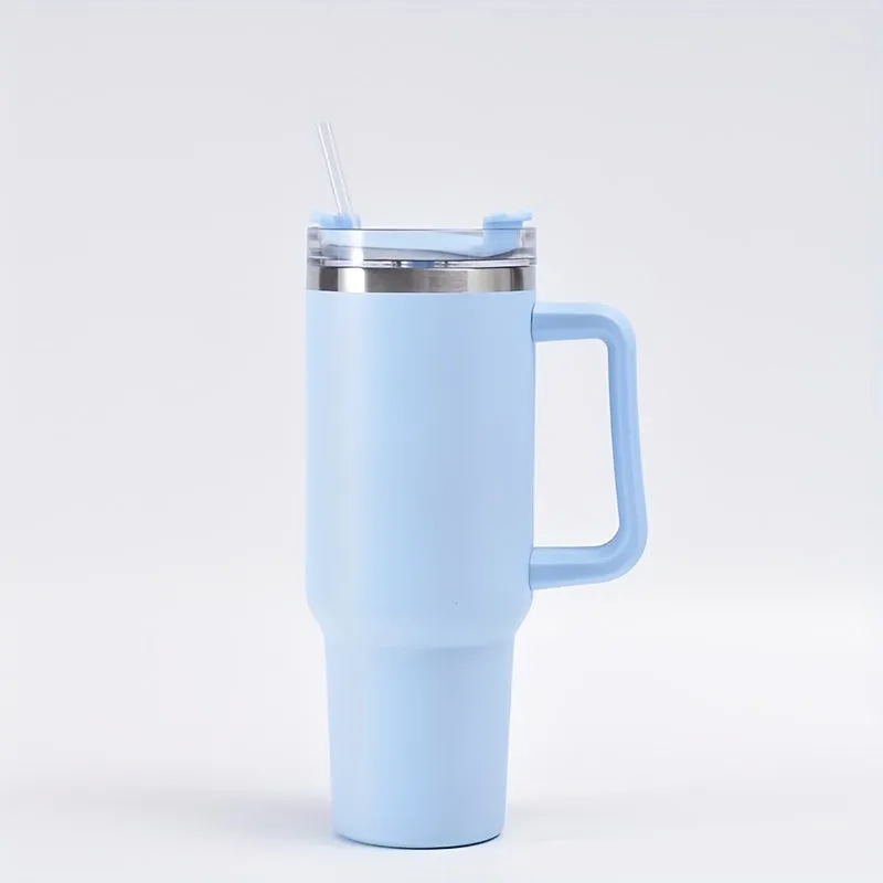 40oz Giant Insulated Stainless Steel Cup - Keeps Drinks Icy Cold for Hours, Features Portable Handle, Straw, Leak-Proof Design, Upgraded Double-Layer Car Handle, and Large Capacity - Perfect for Outdoor Enthusiasts, Camping, Hiking, and More!