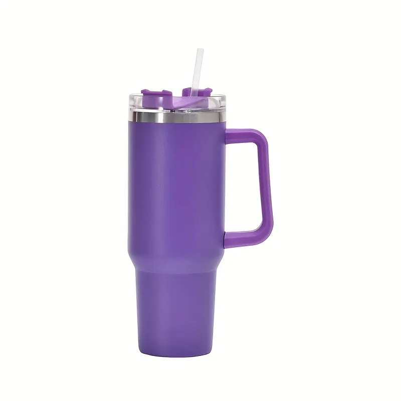 40oz Giant Insulated Stainless Steel Cup - Keeps Drinks Icy Cold for Hours, Features Portable Handle, Straw, Leak-Proof Design, Upgraded Double-Layer Car Handle, and Large Capacity - Perfect for Outdoor Enthusiasts, Camping, Hiking, and More!