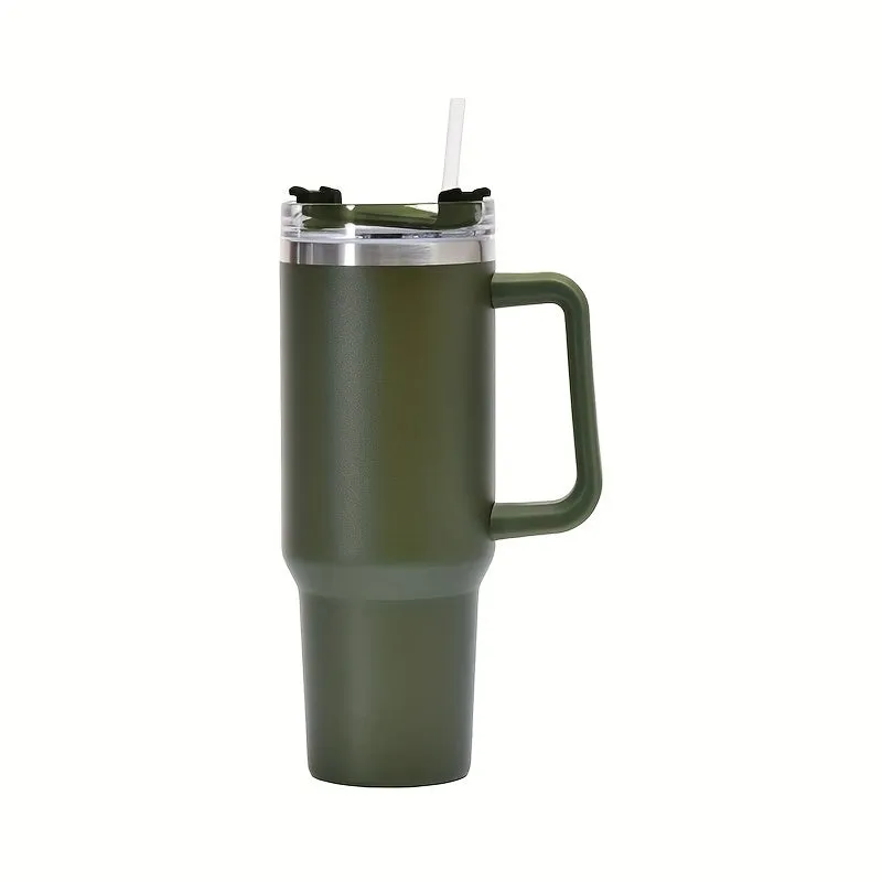 40oz Giant Insulated Stainless Steel Cup - Keeps Drinks Icy Cold for Hours, Features Portable Handle, Straw, Leak-Proof Design, Upgraded Double-Layer Car Handle, and Large Capacity - Perfect for Outdoor Enthusiasts, Camping, Hiking, and More!