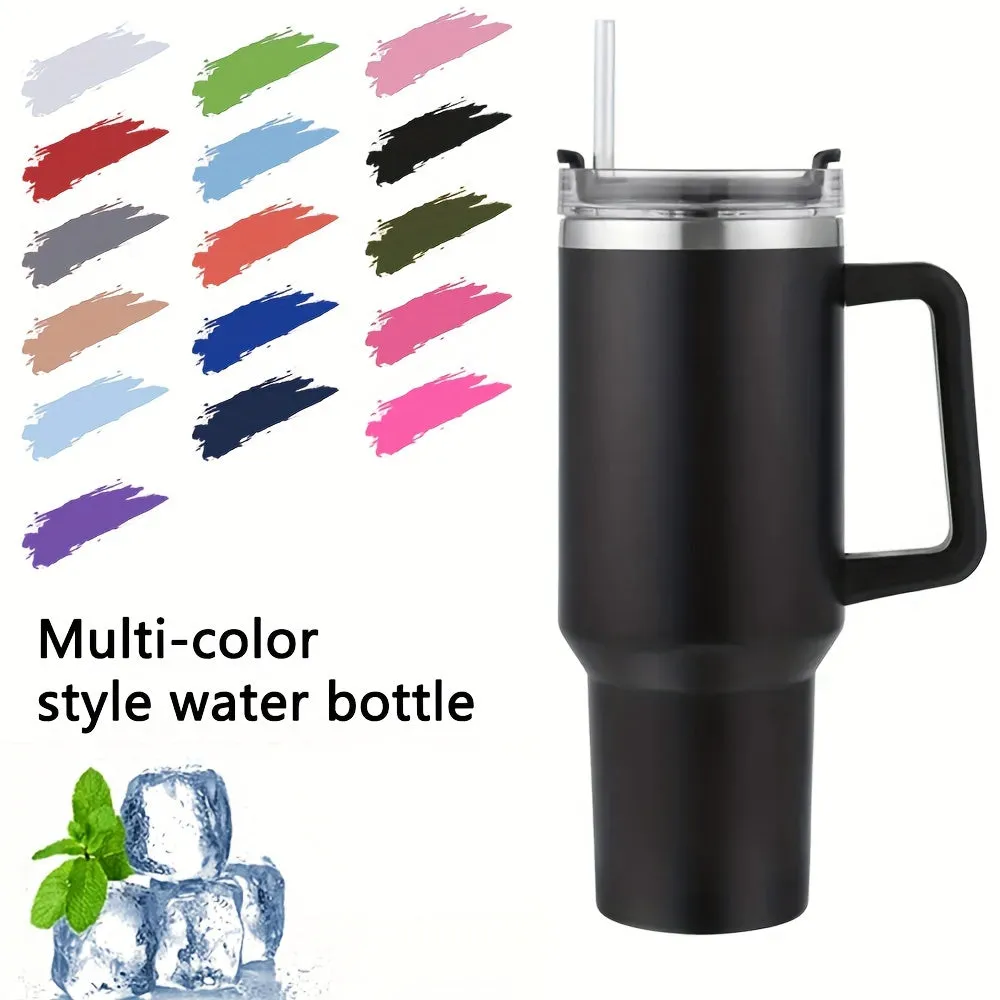 40oz Giant Insulated Stainless Steel Cup - Keeps Drinks Icy Cold for Hours, Features Portable Handle, Straw, Leak-Proof Design, Upgraded Double-Layer Car Handle, and Large Capacity - Perfect for Outdoor Enthusiasts, Camping, Hiking, and More!