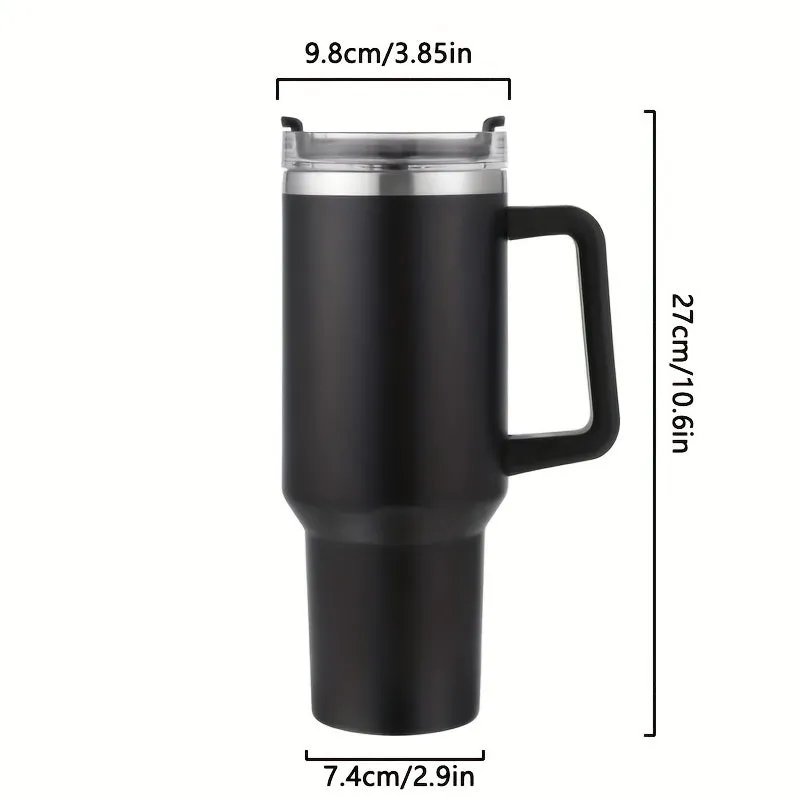 40oz Giant Insulated Stainless Steel Cup - Keeps Drinks Icy Cold for Hours, Features Portable Handle, Straw, Leak-Proof Design, Upgraded Double-Layer Car Handle, and Large Capacity - Perfect for Outdoor Enthusiasts, Camping, Hiking, and More!