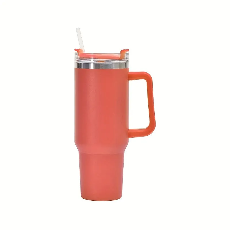 40oz Giant Insulated Stainless Steel Cup - Keeps Drinks Icy Cold for Hours, Features Portable Handle, Straw, Leak-Proof Design, Upgraded Double-Layer Car Handle, and Large Capacity - Perfect for Outdoor Enthusiasts, Camping, Hiking, and More!