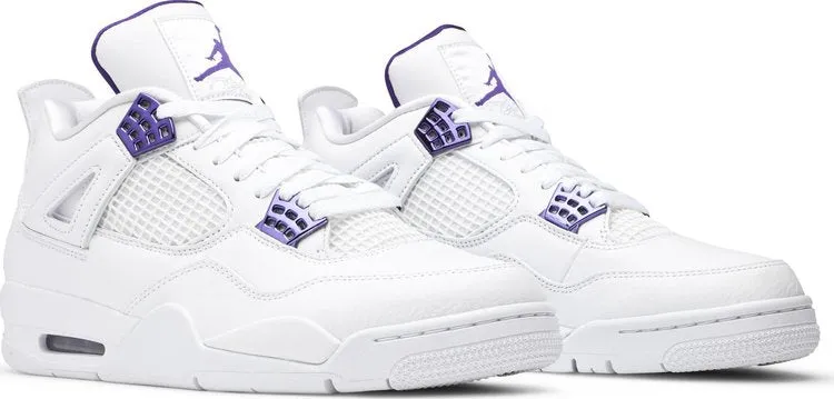 Air Jordan 4 Retro Purple Metallic Sneakers, White