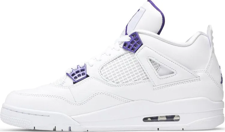 Air Jordan 4 Retro Purple Metallic Sneakers, White