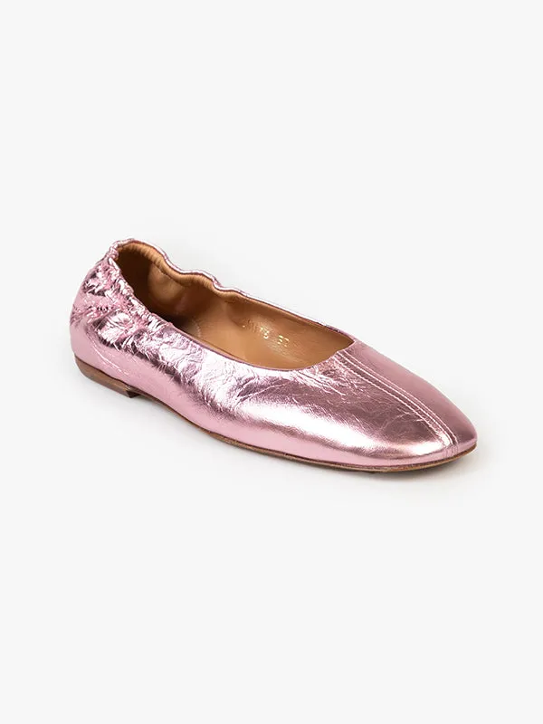 Ballerina Glove Flat in Metallic Pink