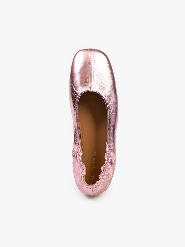 Ballerina Glove Flat in Metallic Pink