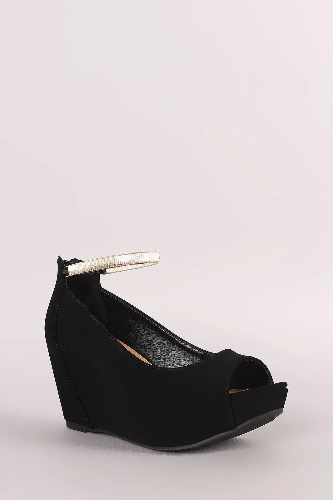 Bamboo Nubuck Peep Toe Wedge Pump