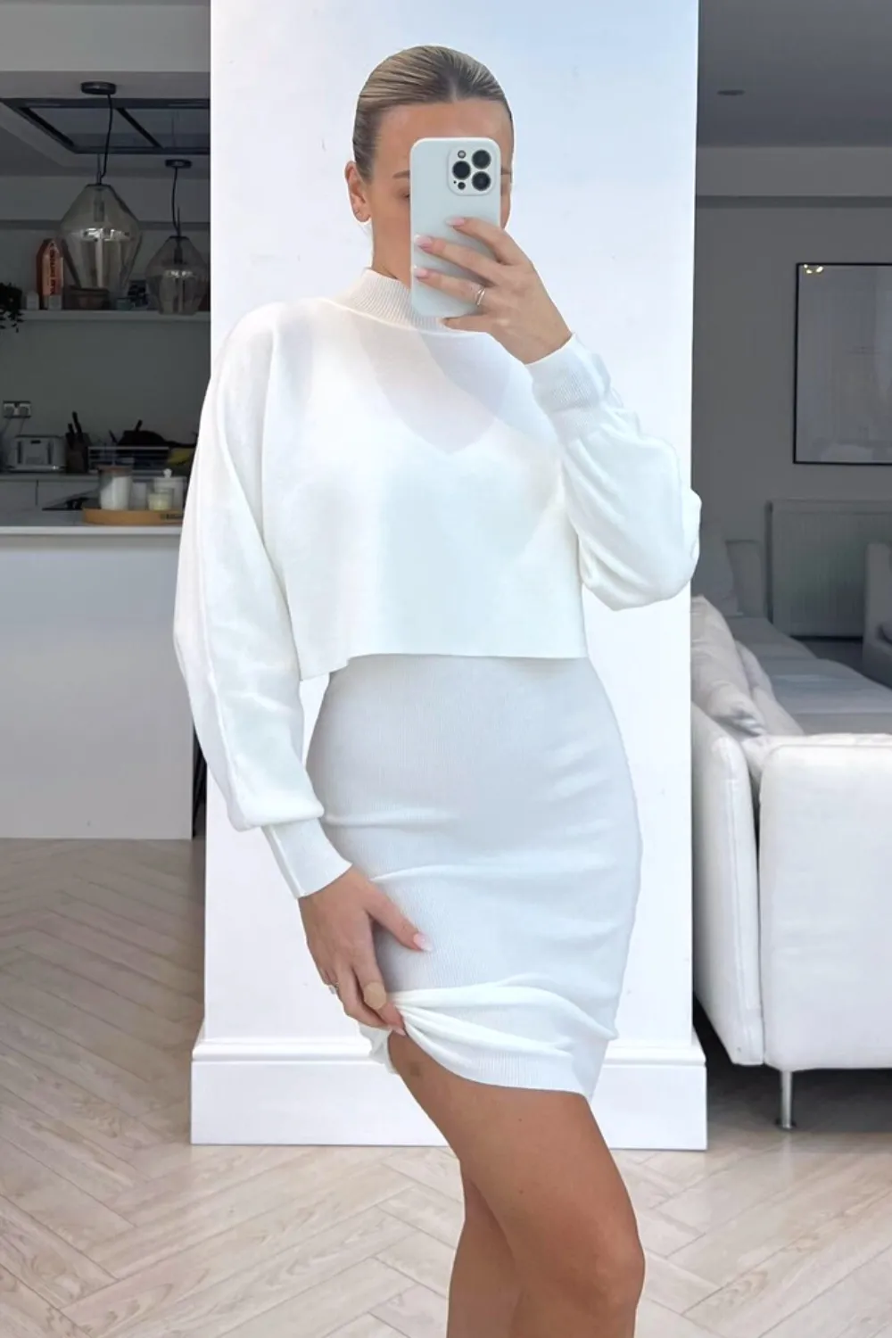 bella white cropped jumper dress coord