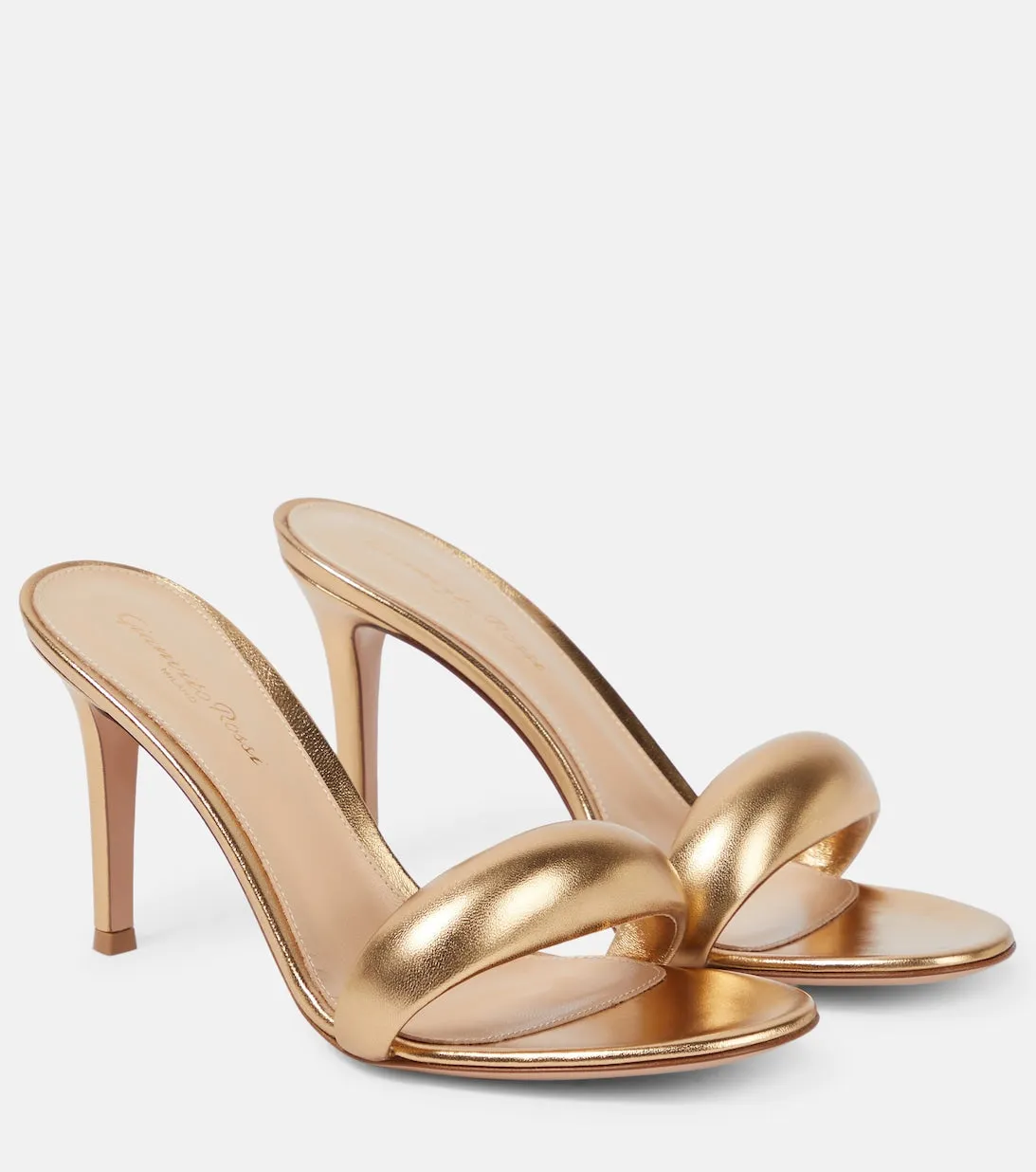 Bijoux 85 mules in metallic leather Gianvito Rossi, gold