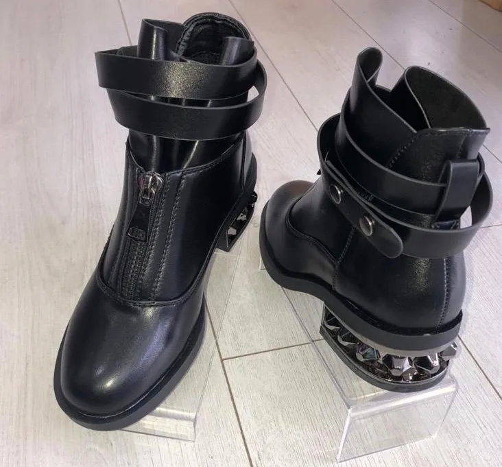 Biker ankle boots, metal heel detail