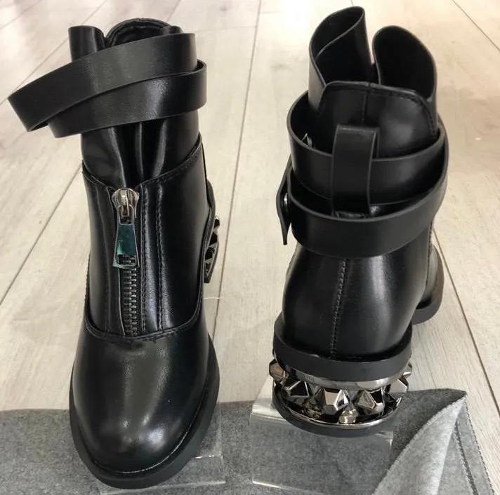 Biker ankle boots, metal heel detail