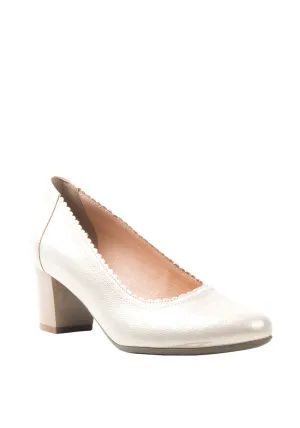 Bioeco by Arka Leather Metallic Block Heel Shoes, Gold