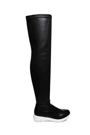 Black Faux Leather Over The Knee Boots