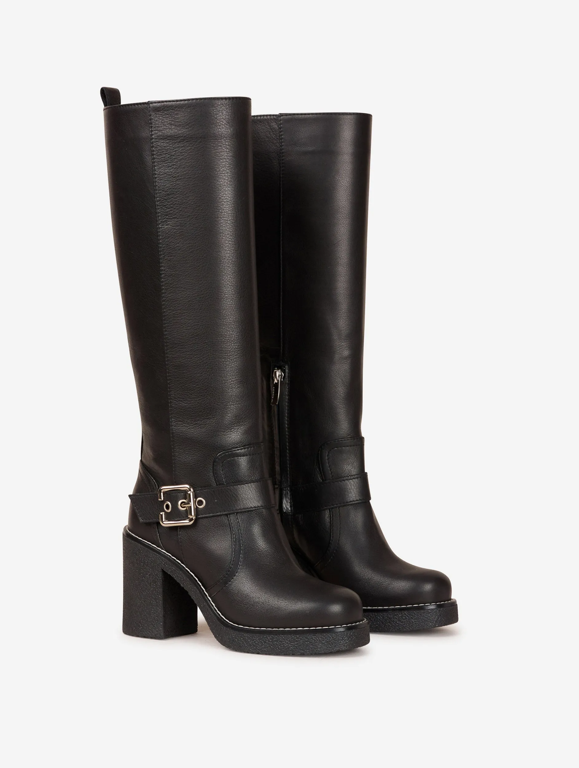 Black leather biker boots