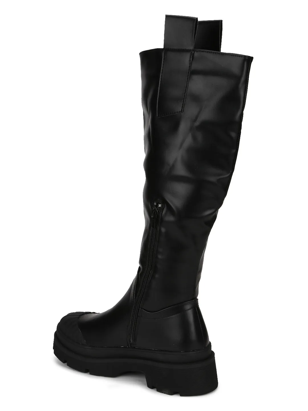 Black PU Long Riding Boots