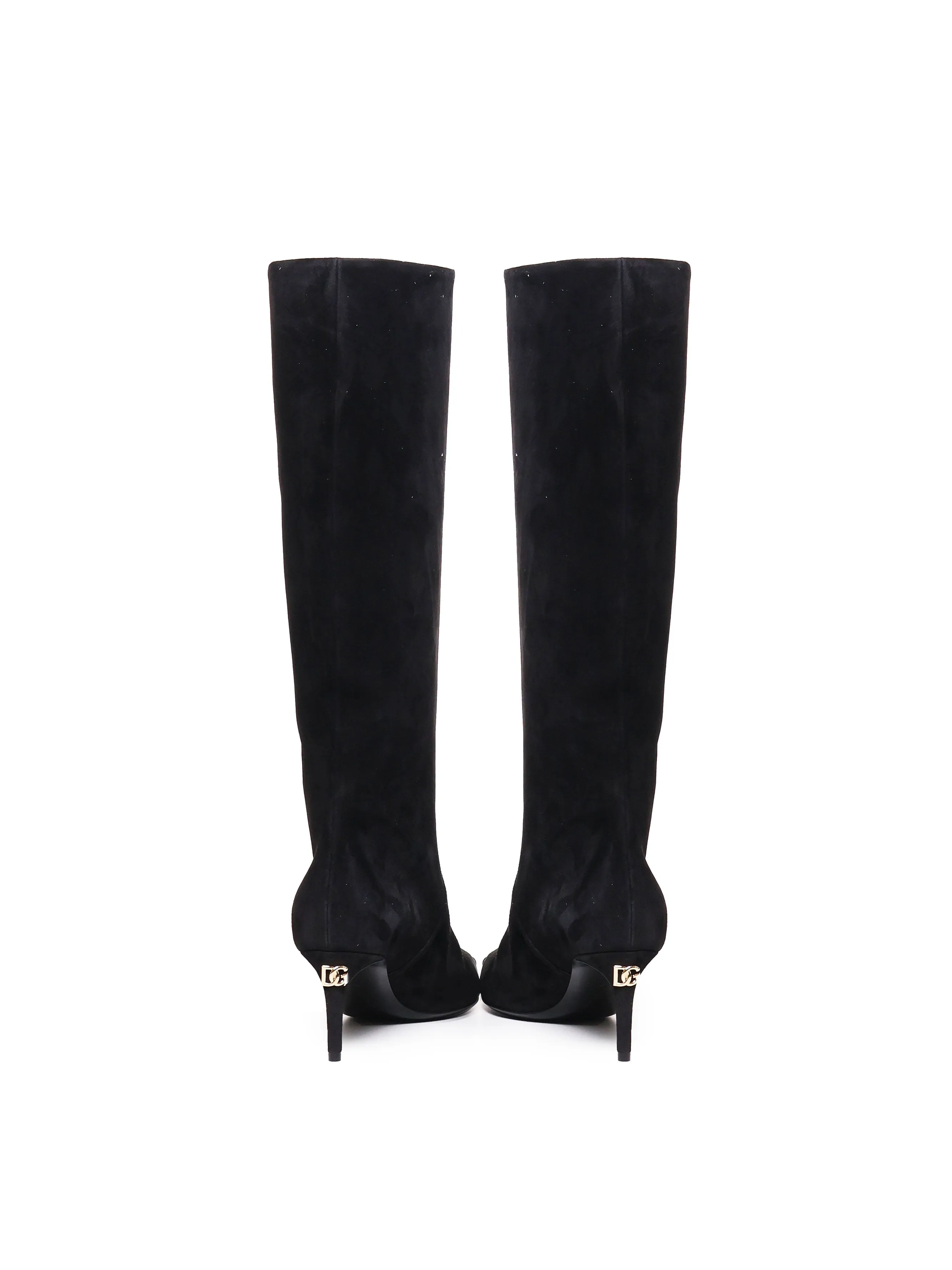 Black Stiletto Suede Boots with Logo