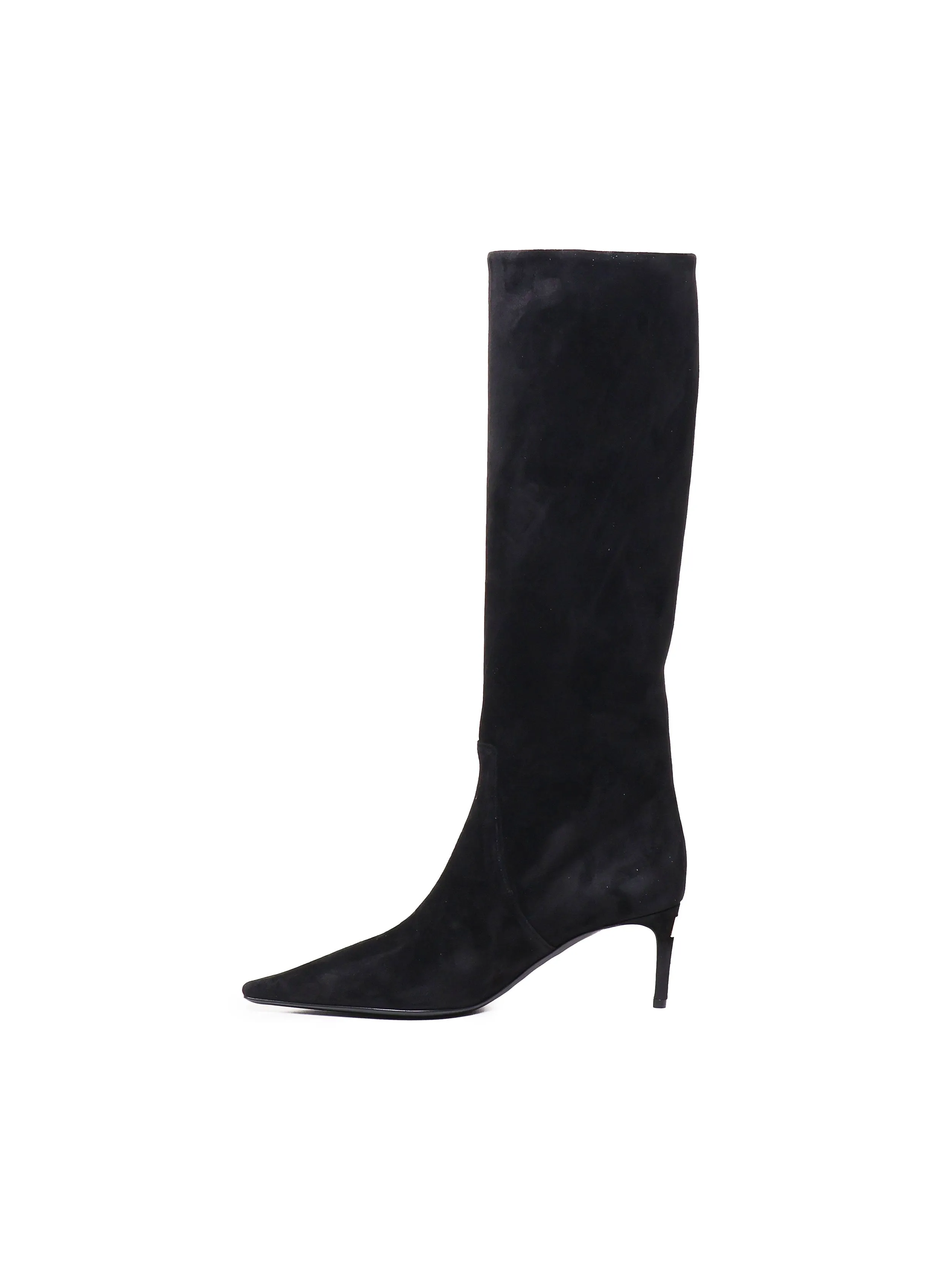 Black Stiletto Suede Boots with Logo