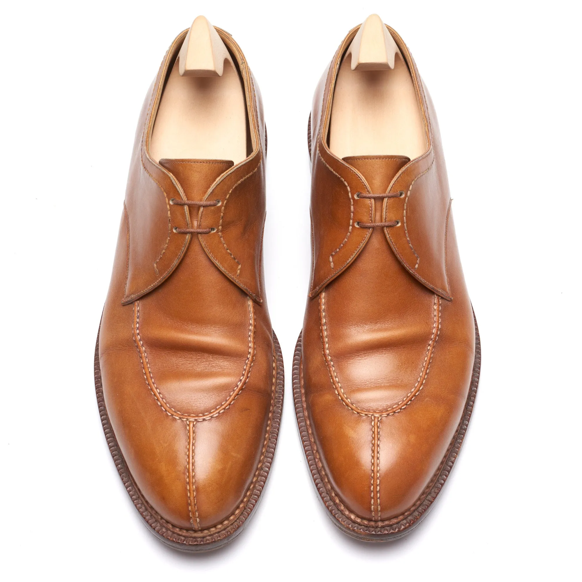 BRIONI by Silvano Lattanzi Handmade Cognac Norwegian 2 Eyelet Derby Shoes US 10