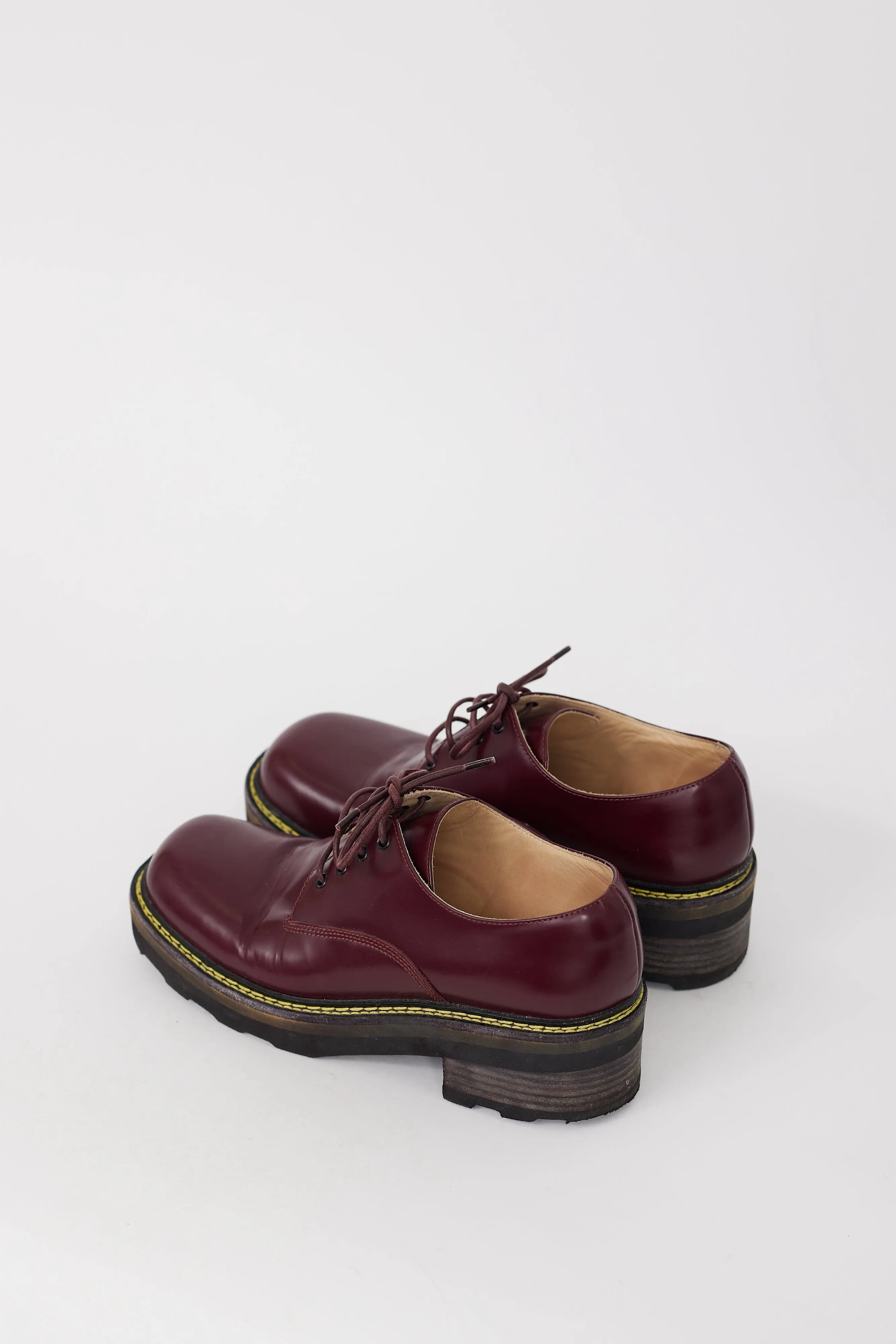 Burgundy Leather Platform Square Toe Derby