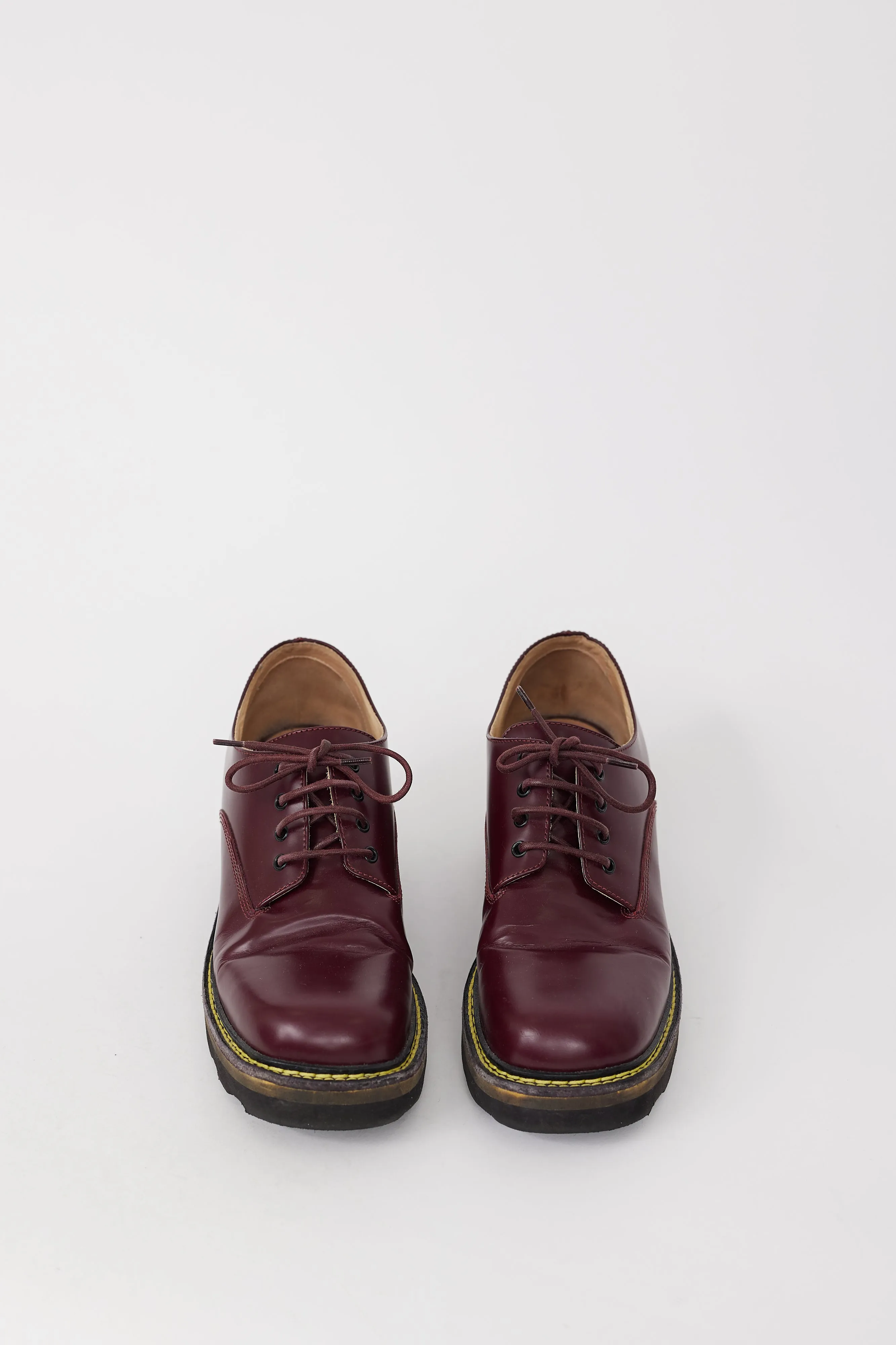 Burgundy Leather Platform Square Toe Derby