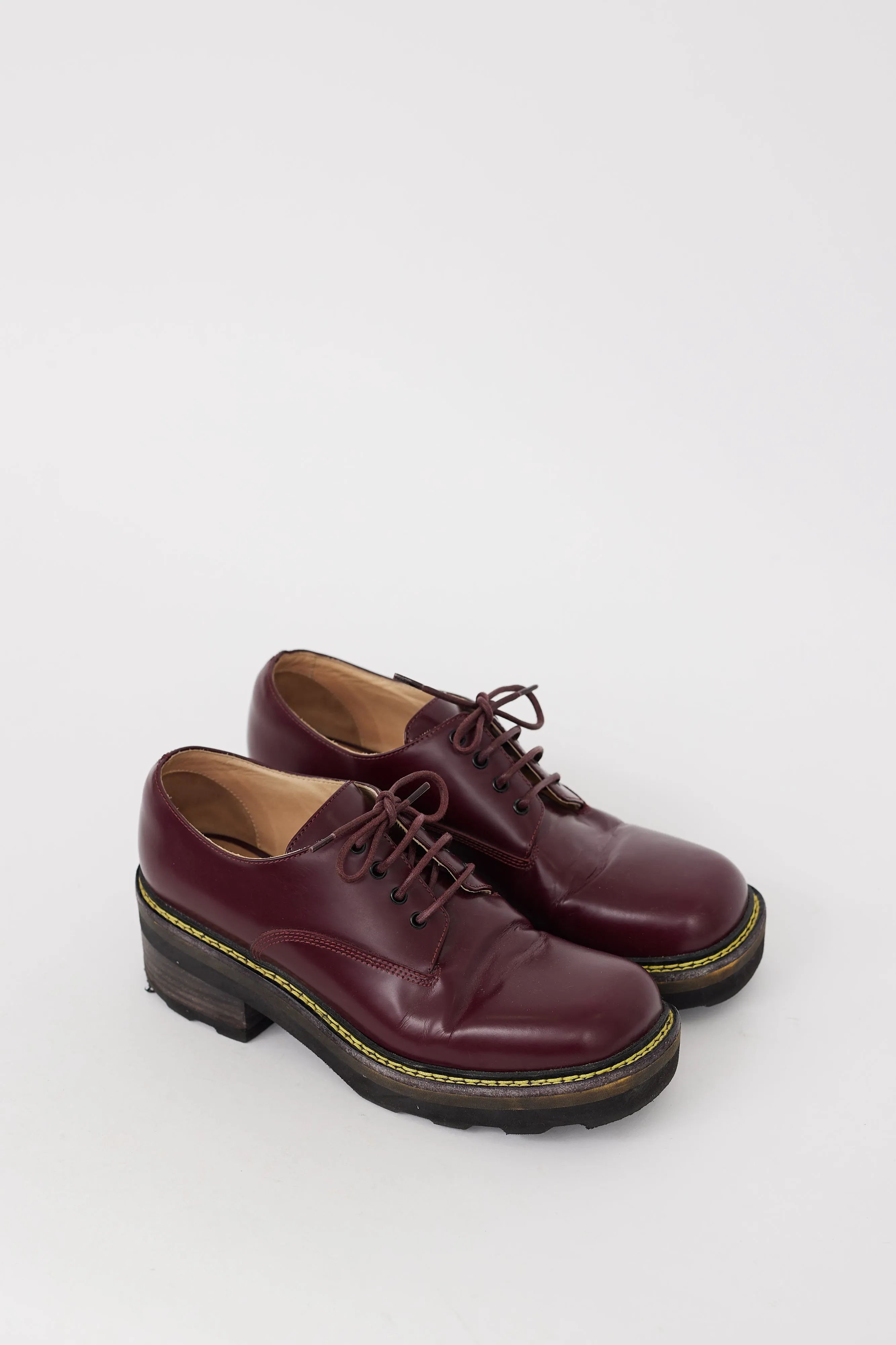 Burgundy Leather Platform Square Toe Derby