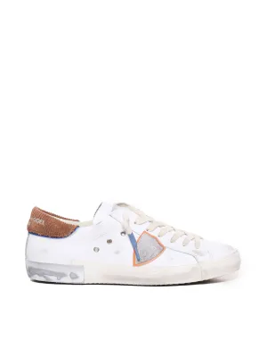 Calfskin Low Sneakers in White and Cognac