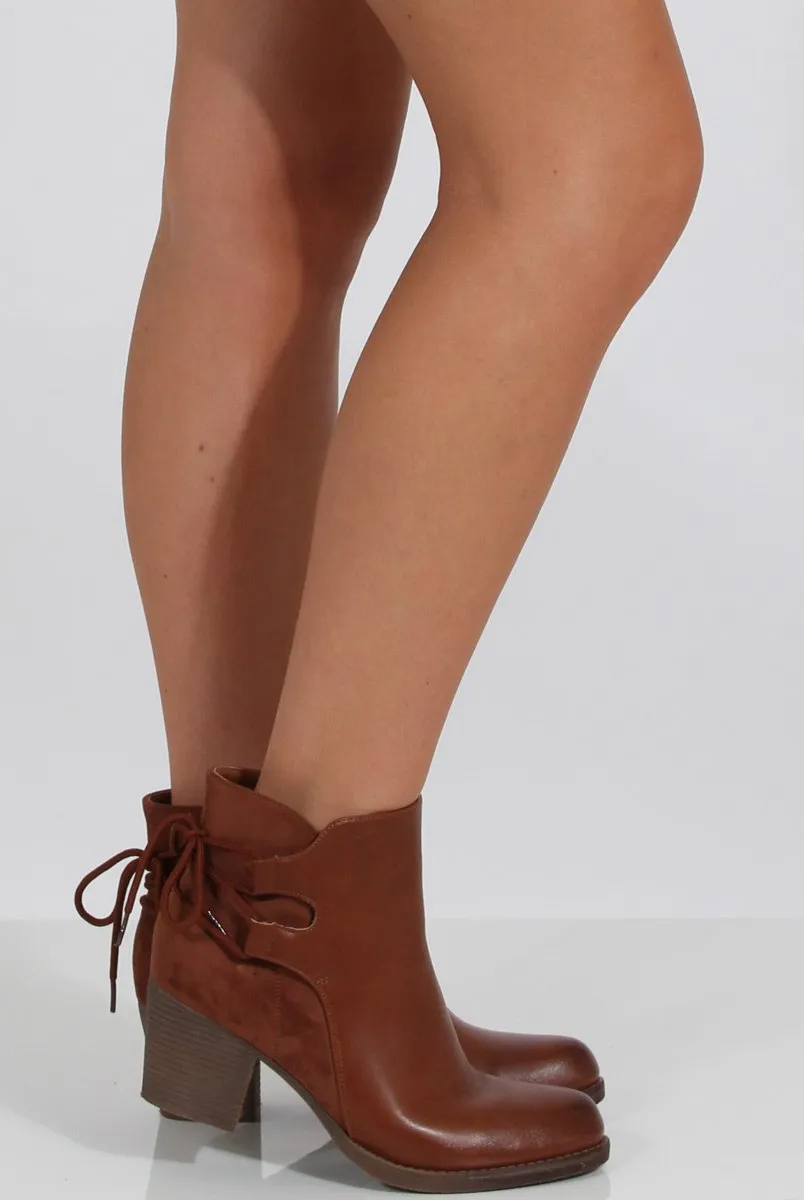 Camel Heeled Boots With Tie Back Detail - Tetyana