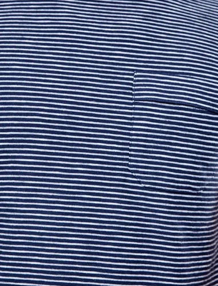 Carmel Valley Stripe Cotton T-Shirt with Pocket in Navy