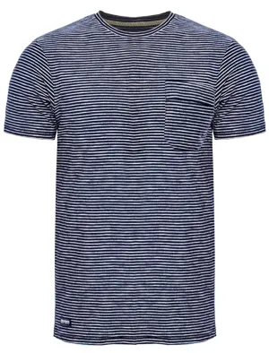 Carmel Valley Stripe Cotton T-Shirt with Pocket in Navy