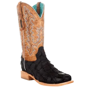 Corral Women's Black/Sand Pirarucu Arapaima Square Toe Exotic Western Boots A4204