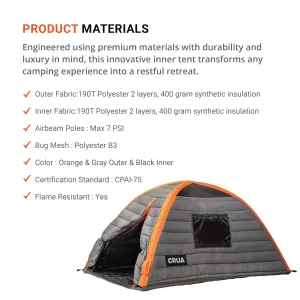 CULLA MAXX | 3 PERSON INSULATED INNER TENT WITH TEMPERATURE REGULATING, NOISE DAMPENING AND LIGHT BLOCKING FEATURES