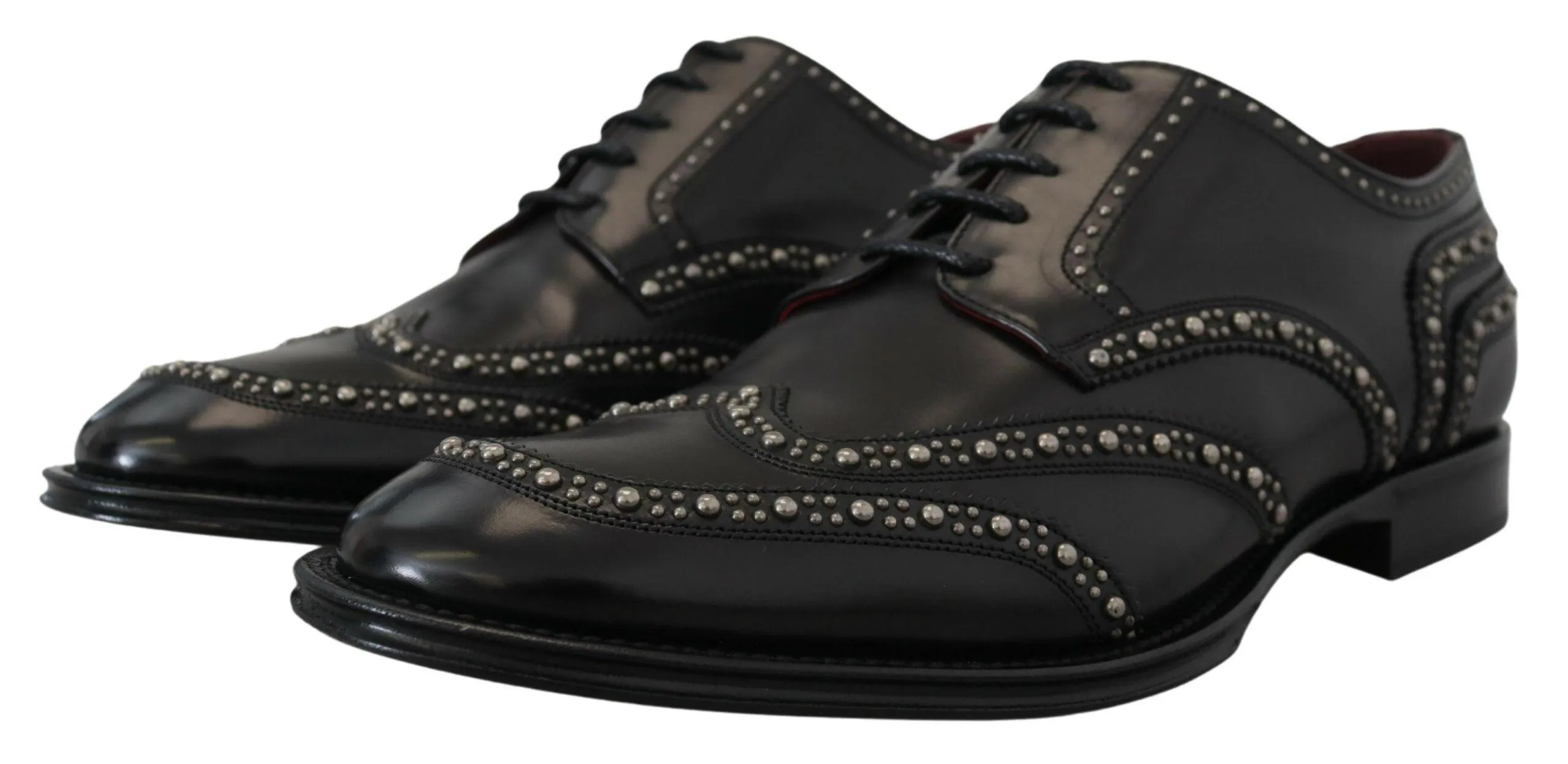 Dolce & Gabbana Black Leather Derby Dress Studded Shoes