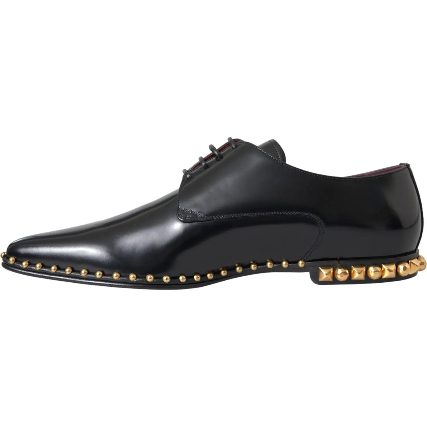 Dolce & Gabbana Black Leather Gold Studded Derby Dress Shoes